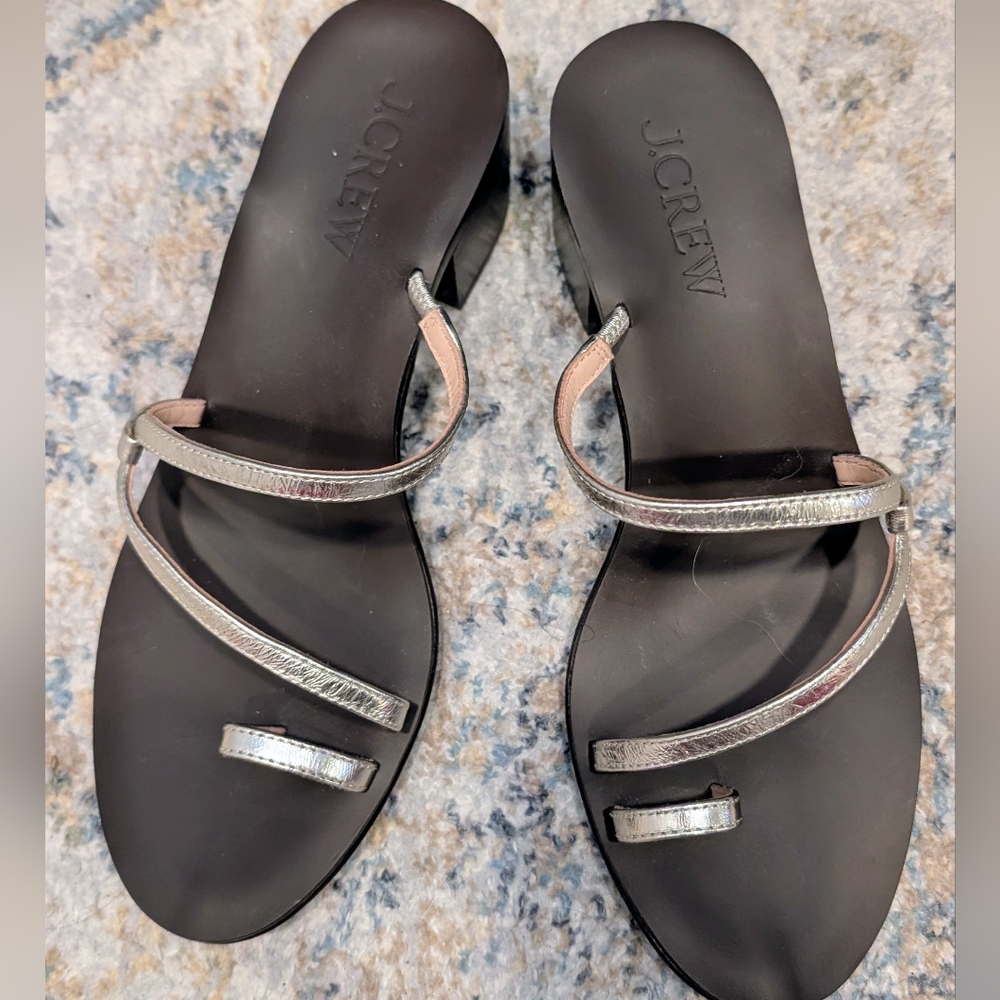 J. Crew Women's Sandals with Black Base and Silver Straps